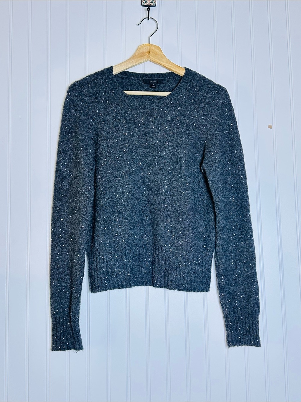 J. Crew Sparkle Soft Merino Wool Alpaca Gray gemstones/crystals S Crew Neck Soft